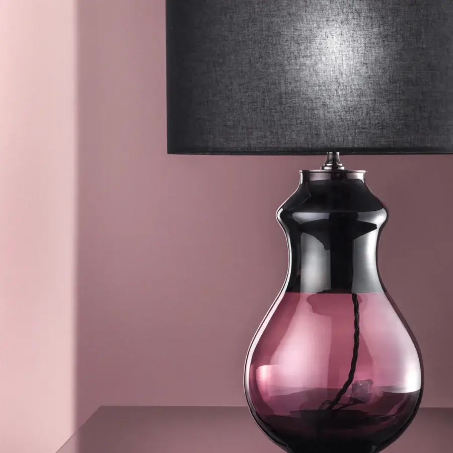Captivating Euroluce Infinity LG1 table lamp crafted with gradient glass in dark purple to translucent pink and black nickel finish