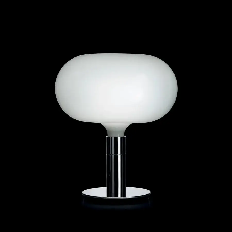 Superior Nemo AM1N table lamp crafted in translucent white hand-blown glass with glossy silver polished metal base