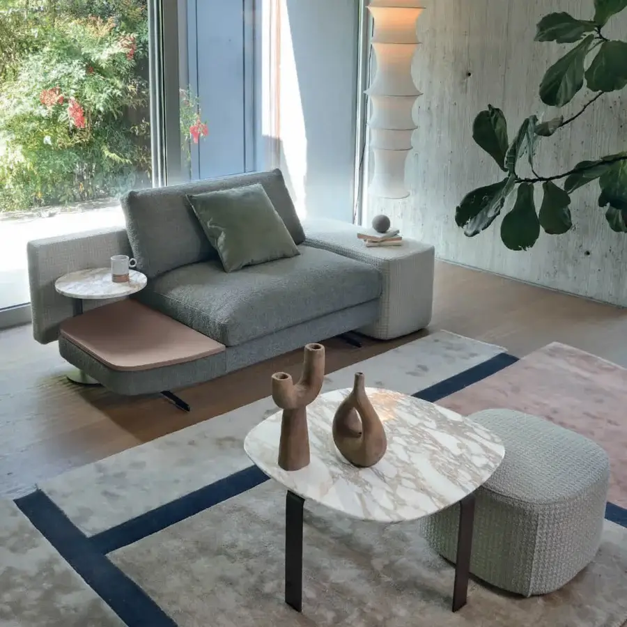 Exceptional CTS Salotti Brera ottoman crafted in muted gray woven textile with a matte finish and solid fir wood frame