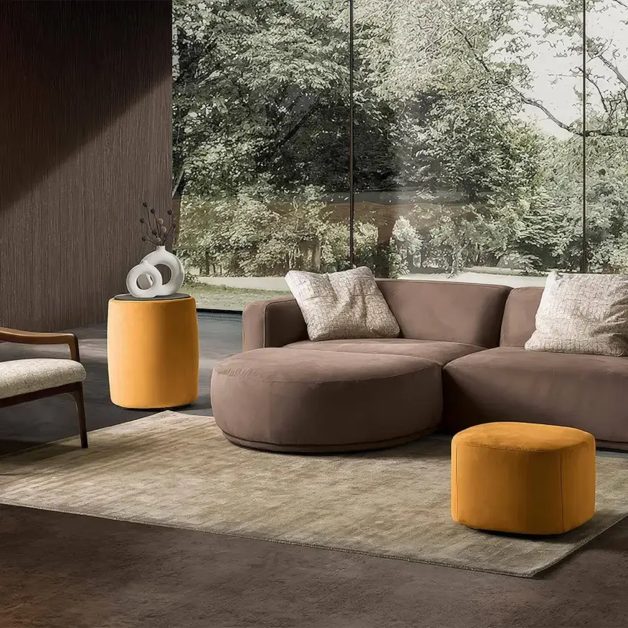 Distinguished CTS Salotti Brera ottoman crafted in brownish-taupe fabric with a matte finish and robust fir wood frame