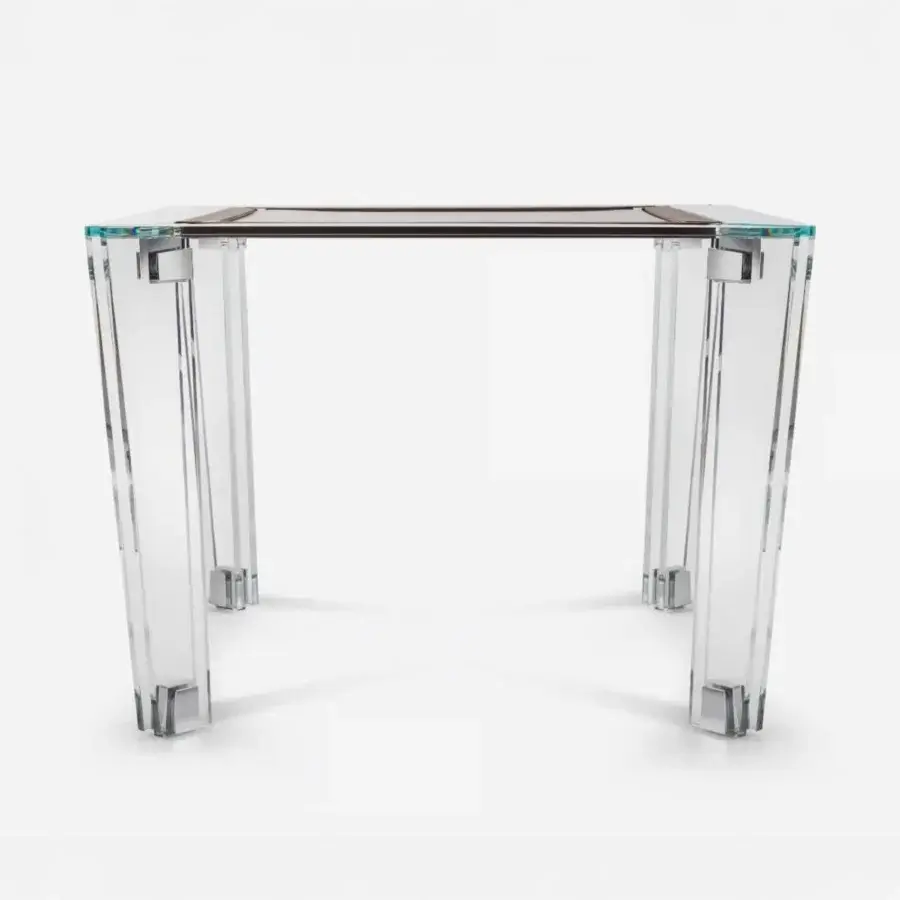 Distinguished Impatia Tuttuno chess/checkers table with remarkably transparent low-iron glass and inner leather trim built in Alcantara®
