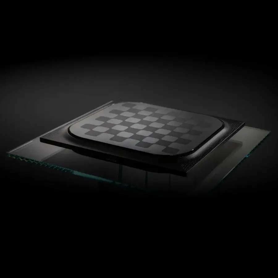 Captivating Impatia Mossa chess/checkers table with wood, leather, glass, and metals in a glossy teal base and matte playing surface
