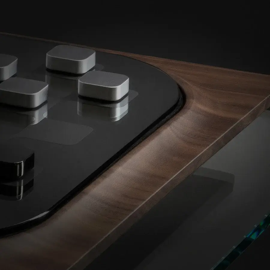 Exclusive Impatia Mossa chess/checkers table crafted with wood, fine leather, and glass in a satin finish