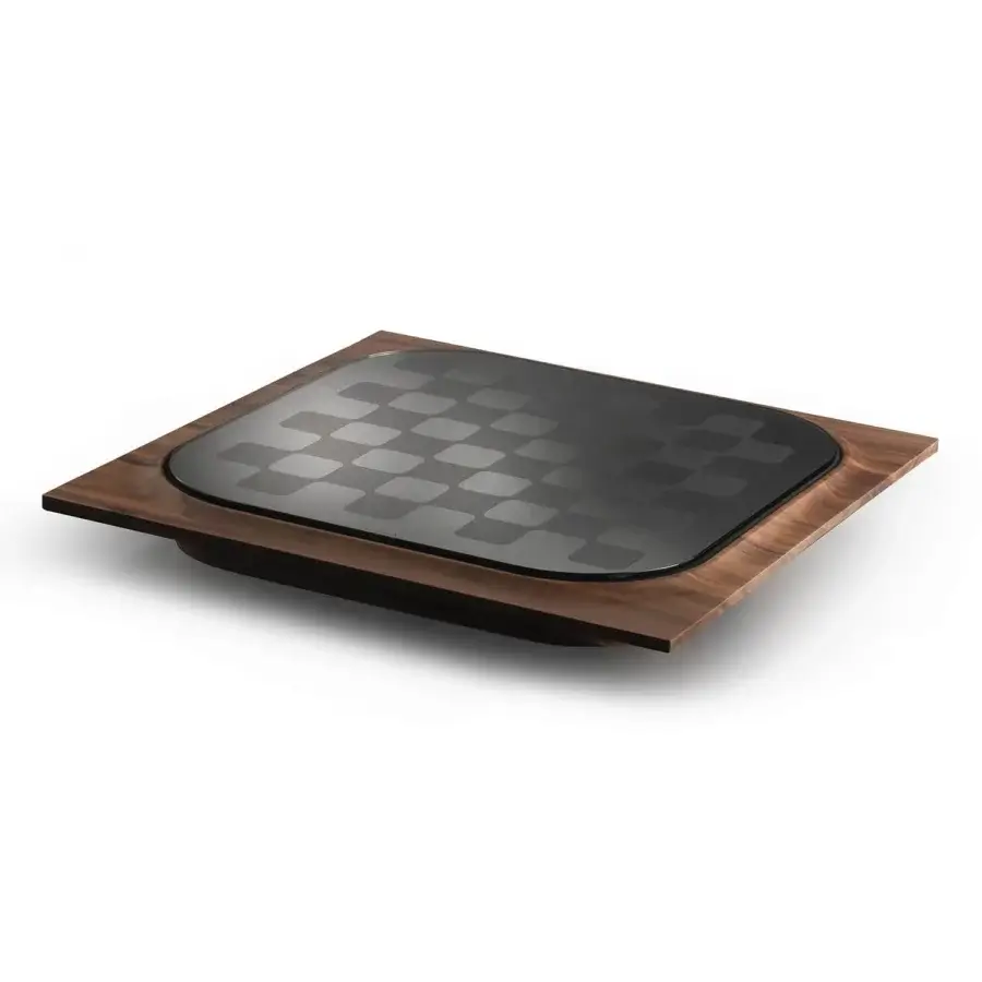 Captivating Impatia Mossa chess/checkers table crafted with wood, fine leather, and glass in a warm brown satin finish