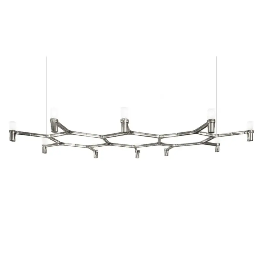 Exclusive Nemo Crown Plana suspension lamp crafted in Italy from polished metal with a silvery-gray branching silhouette and reflective satin finish