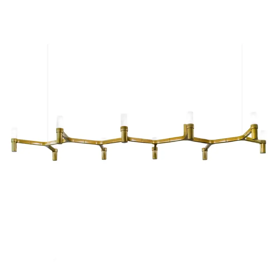 Superior Nemo Crown Plana suspension lamp crafted in Italy with branching arms and conical white lampshades in brass finish