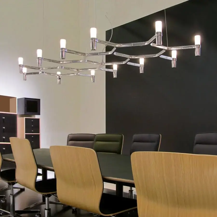 Exclusive Nemo Crown Plana suspension lamp crafted in Italy with a polished metal finish and bright white diffusers