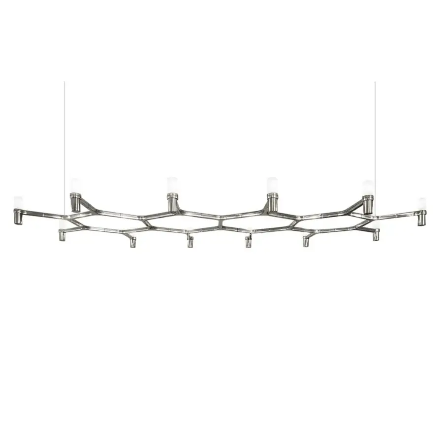Superior Nemo Crown Plana suspension lamp crafted in Italy with light silver polished metal and opaque white shades