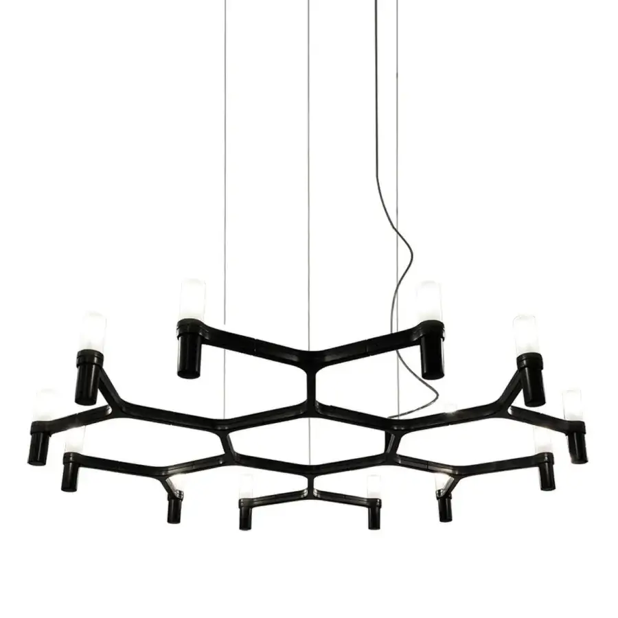 Exclusive Nemo Crown Plana suspension lamp crafted in metal with a uniform matte black finish inspired by planar branching structures