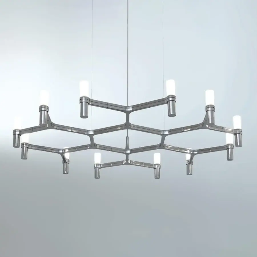 Captivating Nemo Crown Plana suspension lamp built in metal with a satin finish and neutral silver-gray tone