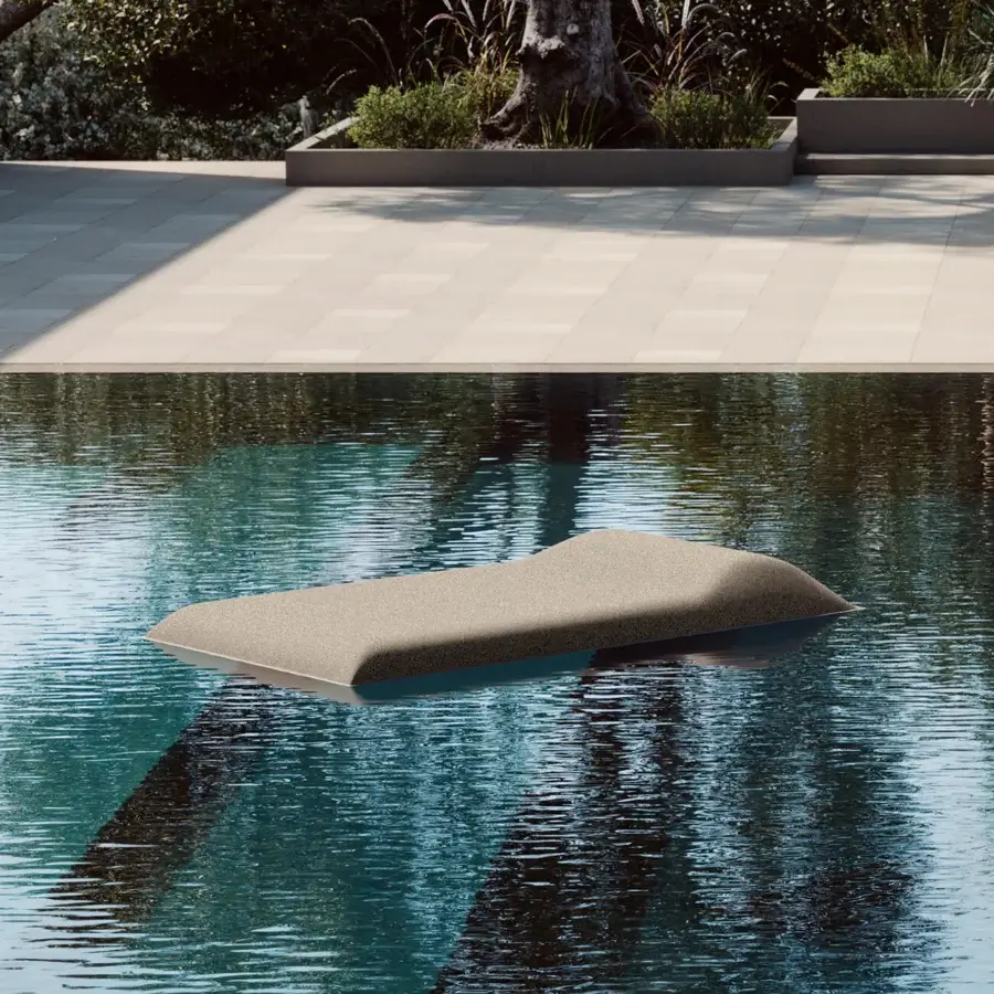 Exceptional MY YOUR Louis floating lounger crafted in Italy with a matte neutral beige finish for poolside relaxation