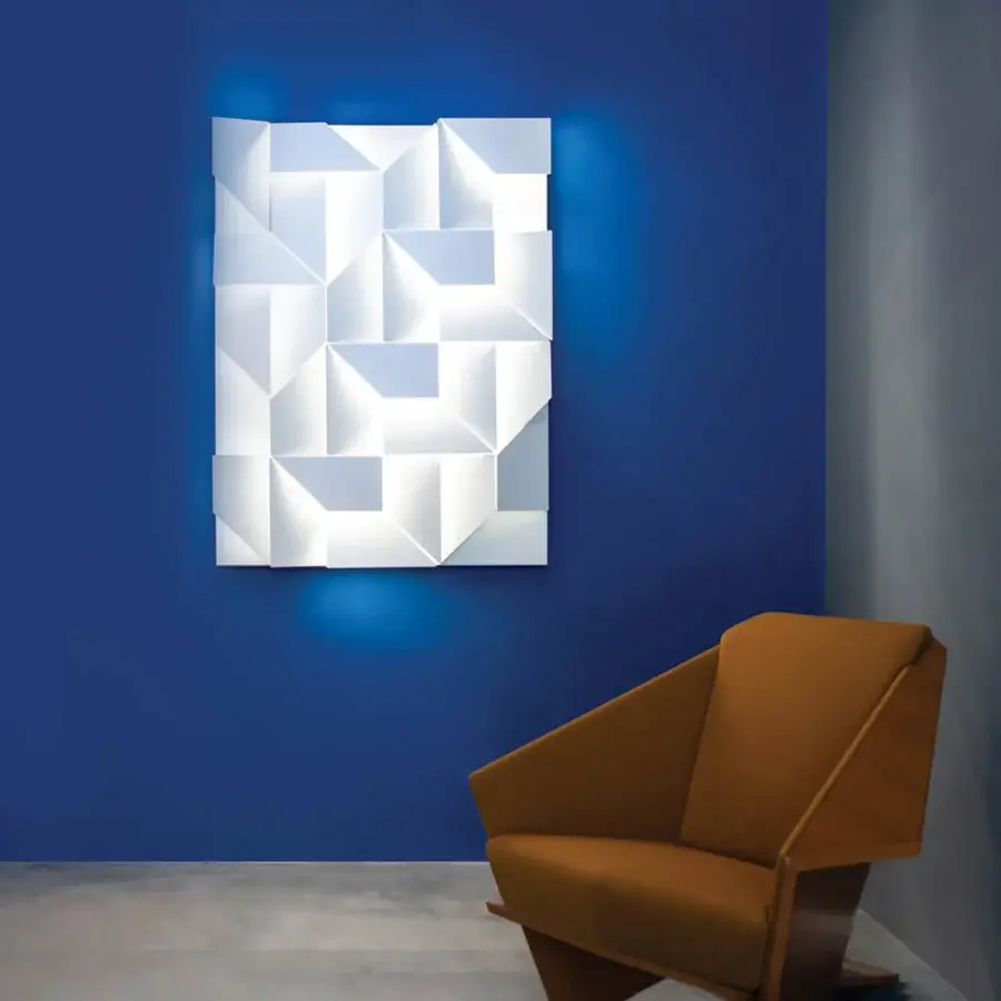 Distinguished Nemo Lighting Wall Shadows wall lamp crafted with laser-cut aluminum in matte white painted finish and overlapping planes