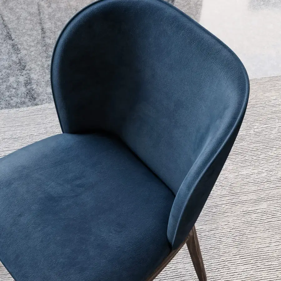 Exceptional Dallagnese Gulp chair with enveloping armrests, deep blue textile upholstery and a velvety matte finish