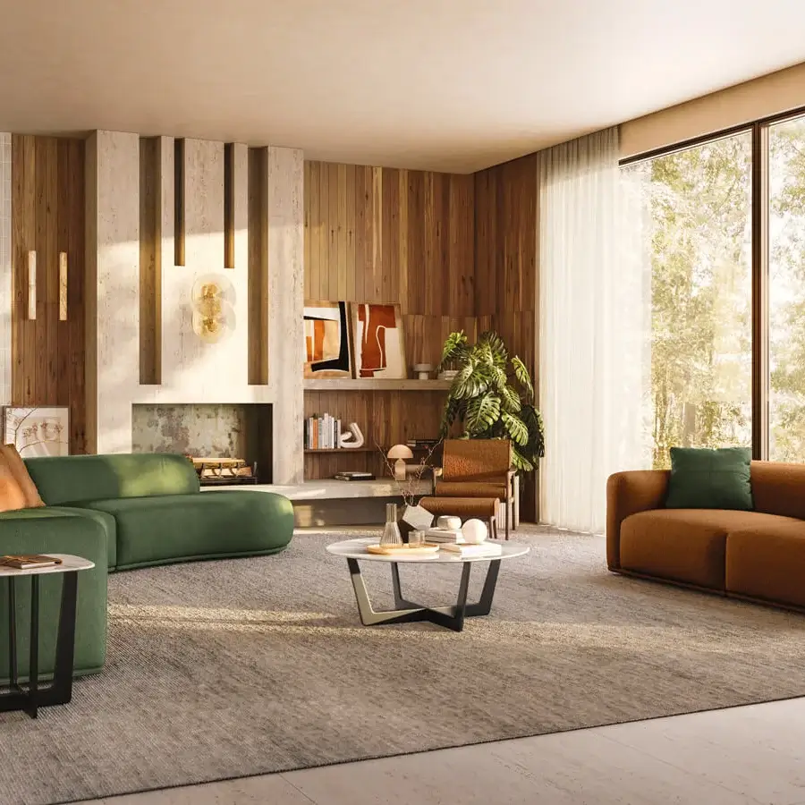 Superior CTS Salotti Jack lounge chair upholstered in plush forest green textile with a skillfully crafted Canaletto walnut wood frame