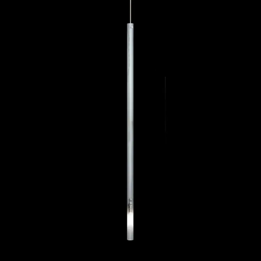 Distinguished Nemo Lighting Canna Nuda suspension lamp crafted in metal with cool silvery gray brushed finish