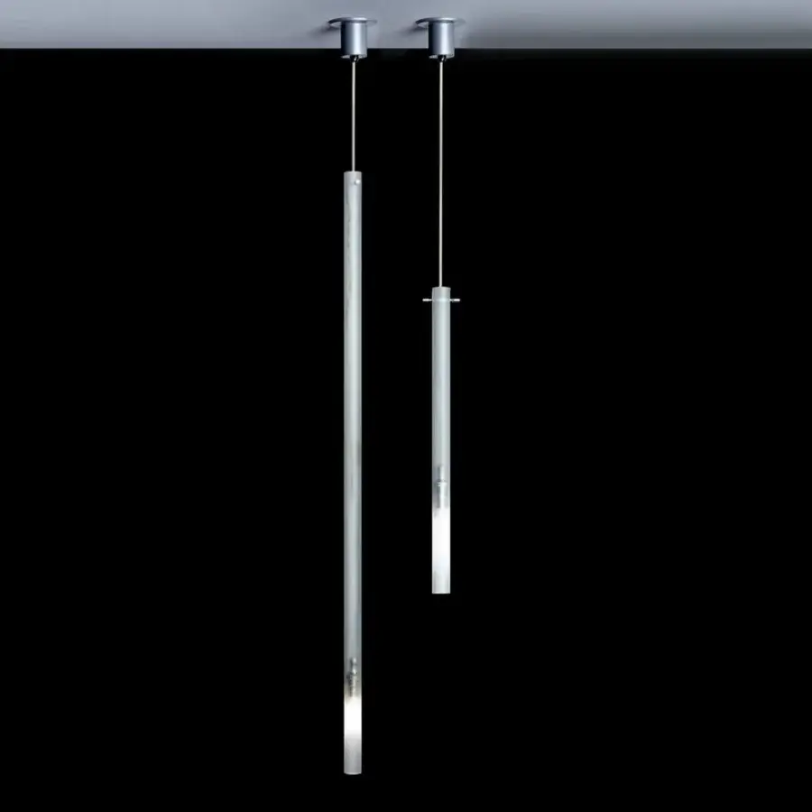 Superior Nemo Lighting Canna Nuda suspension lamp crafted in silver-grey metal with a smooth satin finish