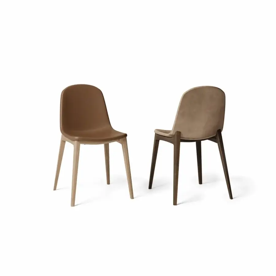 Superior Dallagnese Hull chair with light-toned solid wood frame and matte brown upholstered seat and backrest