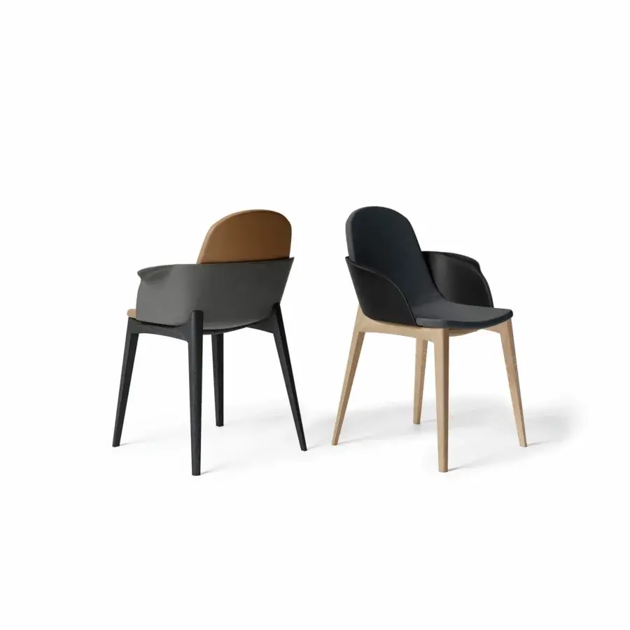 Distinguished Dallagnese Hull chair with a light-colored wood frame and dark gray textile upholstery crafted in Italy
