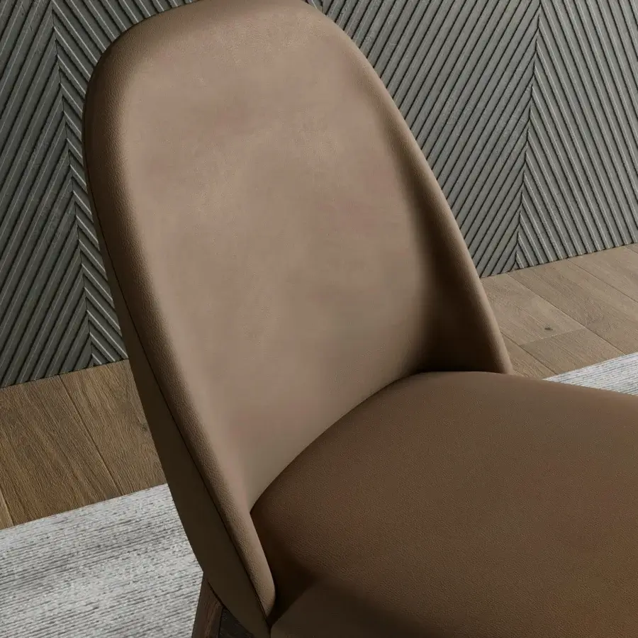 Distinguished Dallagnese Joelle chair with gently curved silhouette and smooth matte leather upholstery in a warm brown tone