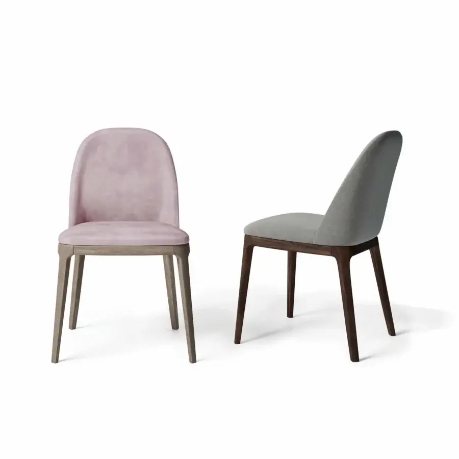 Exceptional Dallagnese Joelle chair with satin finished wood and light pink fabric upholstery offering remarkable support