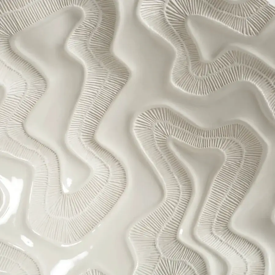 Exceptional FOS Ceramiche Opensea centerpiece crafted in glossy white biscuit porcelain with undulating textured surface