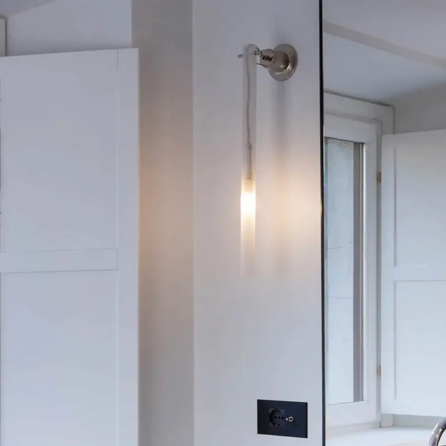 Elegant Nemo Lighting Canna Nuda lamp with slender silver-gray metal and glass construction and satin finish
