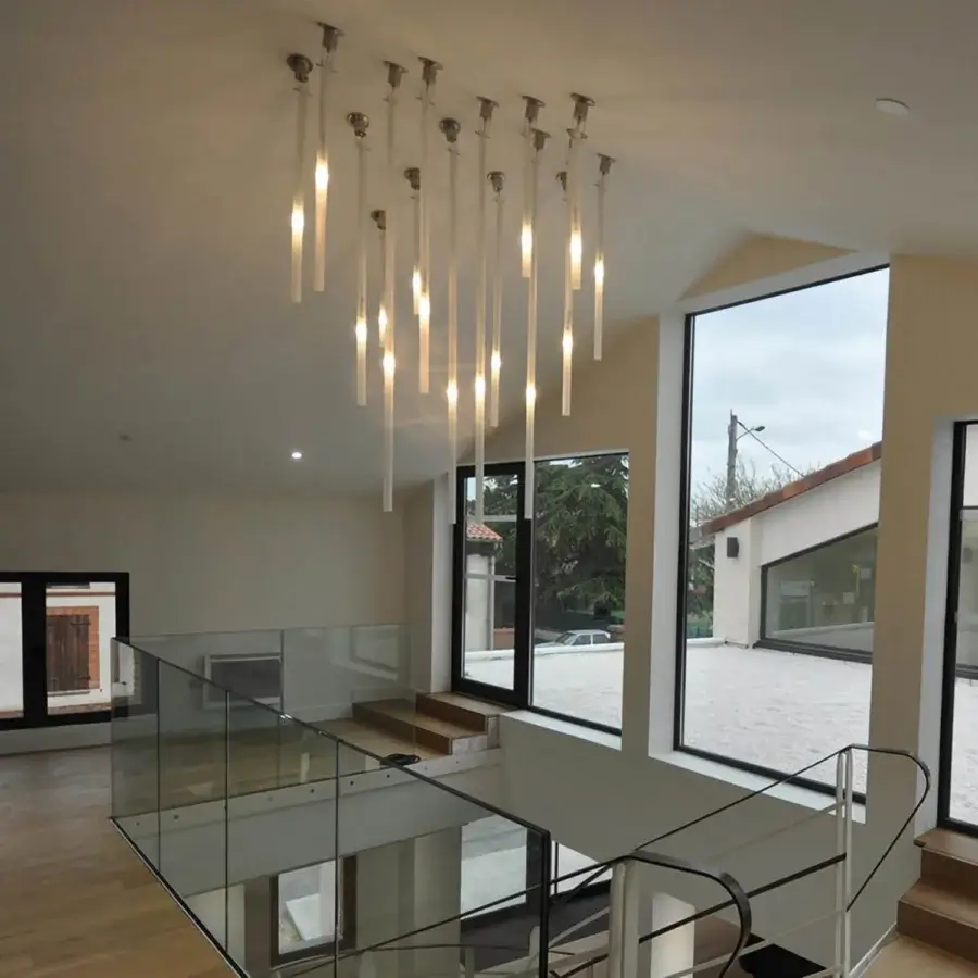 Elegant Nemo Lighting Canna Nuda lamp with clear glass tubes and satin-finish metal fixtures crafted in Italy