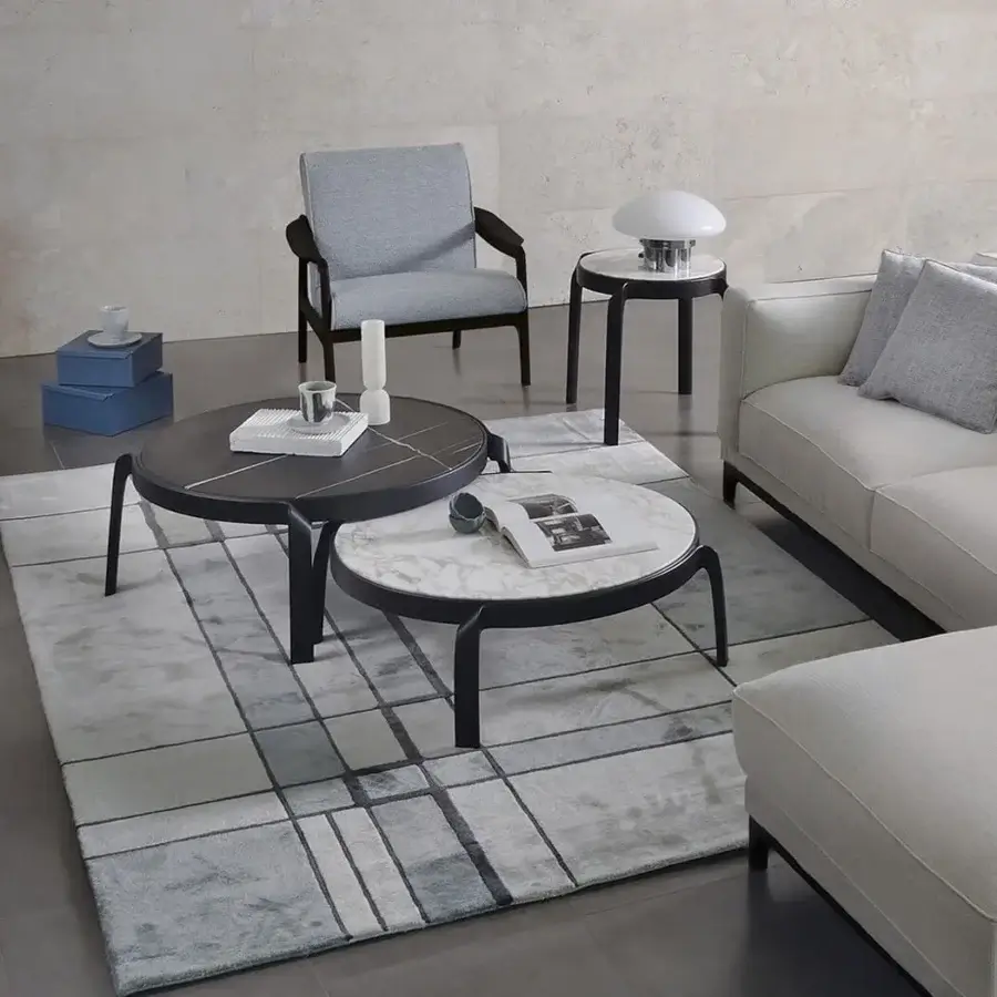 Exceptional CTS Salotti Tape coffee table built in dark grey-brown solid wood with a lustrous marble tabletop and matte finish