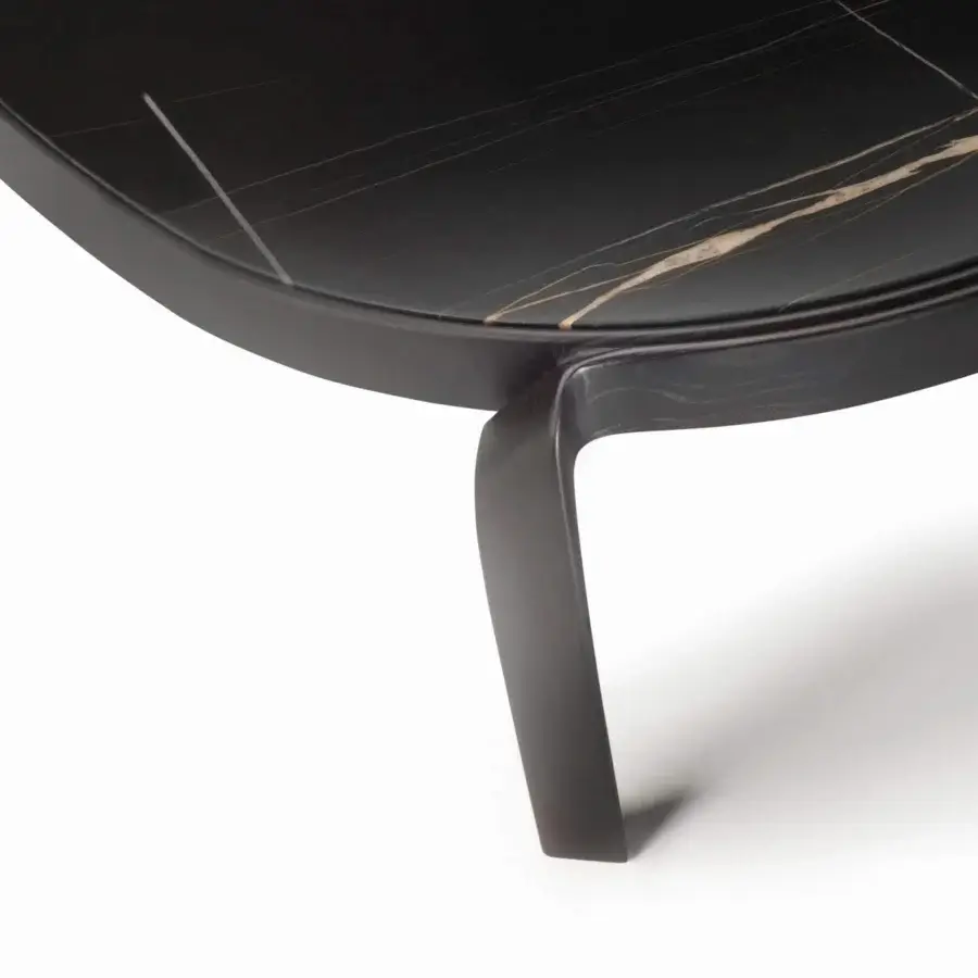 Elegant CTS Salotti Tape coffee table crafted in black solid wood with marble or porcelain stoneware top and satin sheen