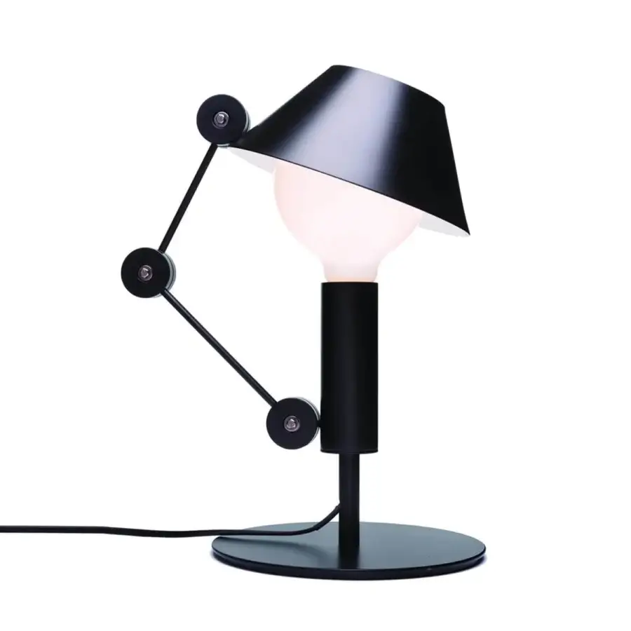 Avant-garde Nemo Lighting Mr Light lamp with articulated arm and slender steel aluminum construction in matte black finish