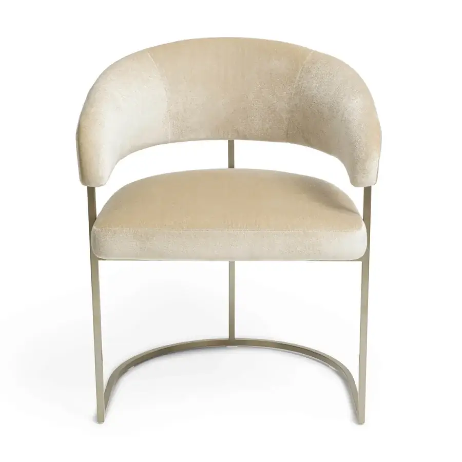 Distinctive Visionnaire Clem armchair with curved plywood seat and beige textile upholstery exhibiting a subtly plush matte finish