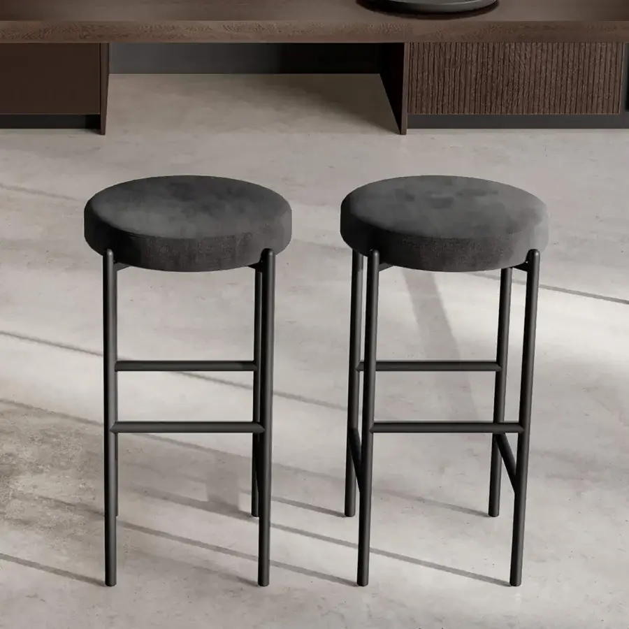 Superior Dallagnese Supernova stool with dark gray textile seat and matte dark gray metal frame crafted in Italy