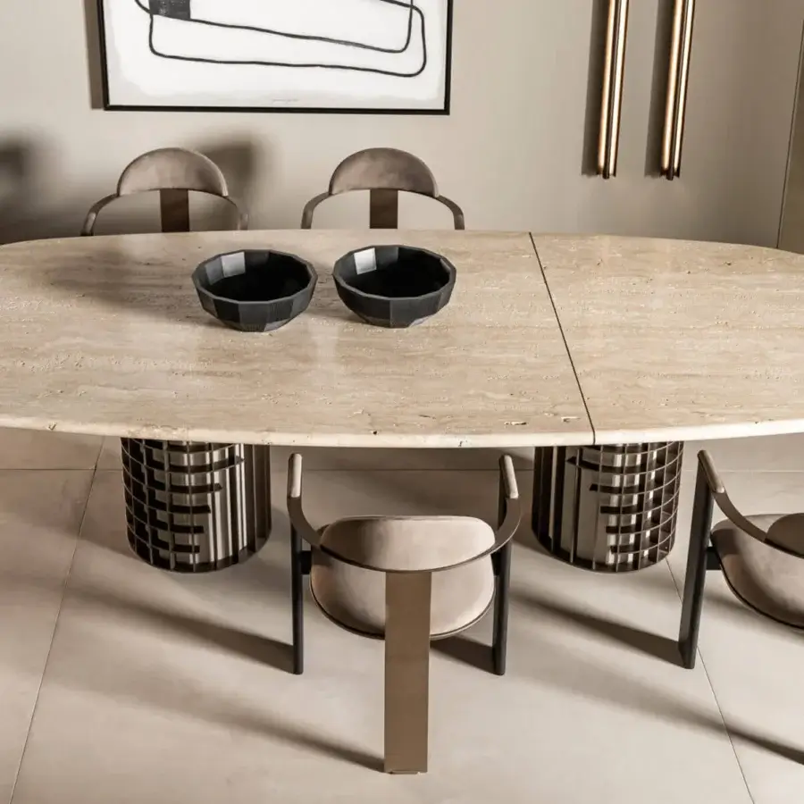 Distinguished Shake Ego armchair with warm gray leather or fabric, varnished steel and solid ash wood with decorative details