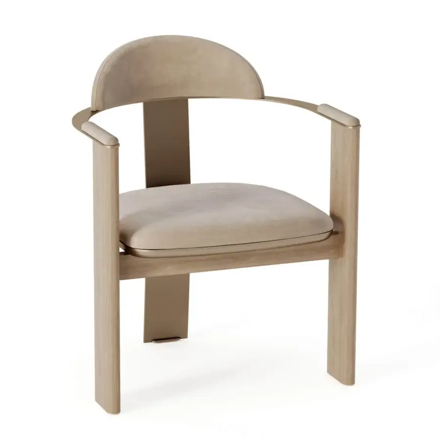 Superior Shake Ego armchair with plush upholstery, varnished steel and solid ash wood frame crafted in Italy