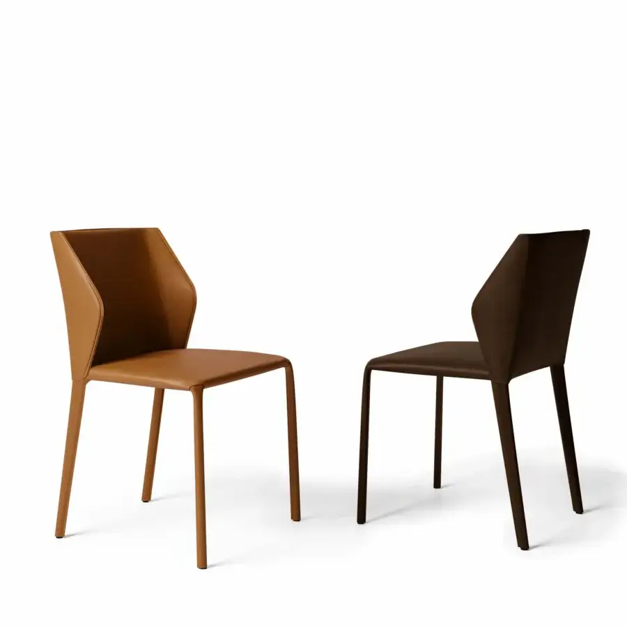 Superior Dallagnese Tailor chair with medium brown hard leather upholstery and subtly splayed metal legs crafted with meticulous stitching