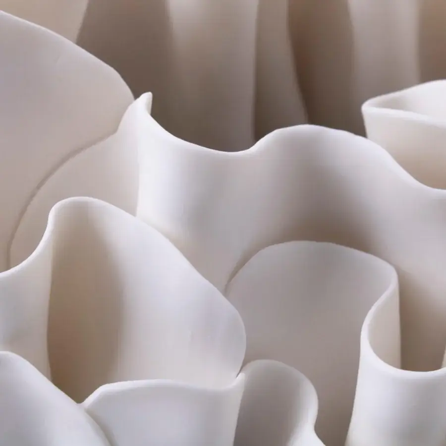 Superior FOS Ceramiche Antholia vase crafted in white biscuit porcelain with a delicate madreporic texture and matte finish