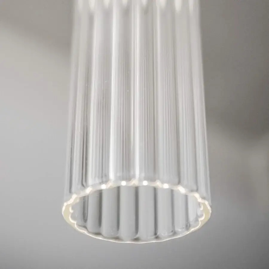 Superior Nemo Lighting Ilium suspension lamp crafted in transparent ribbed glass and aluminum with a glowing opal polymer shade