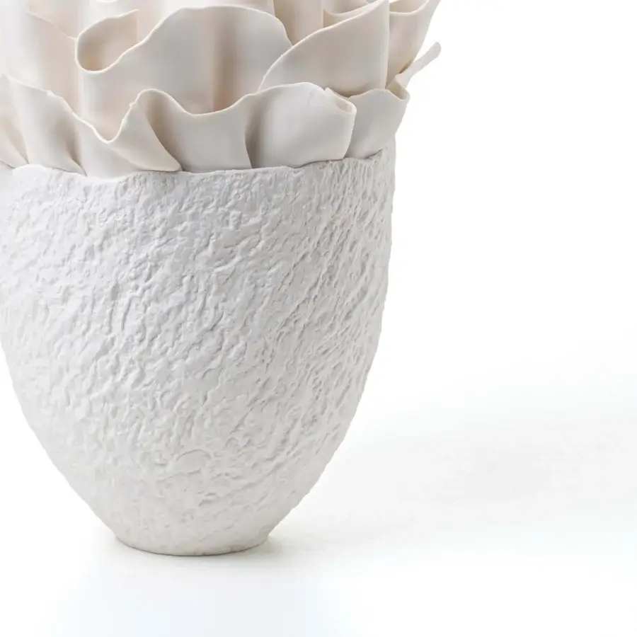 Superior FOS Ceramiche Fiordimar vase handcrafted in white biscuit porcelain with a textured, petal-like surface