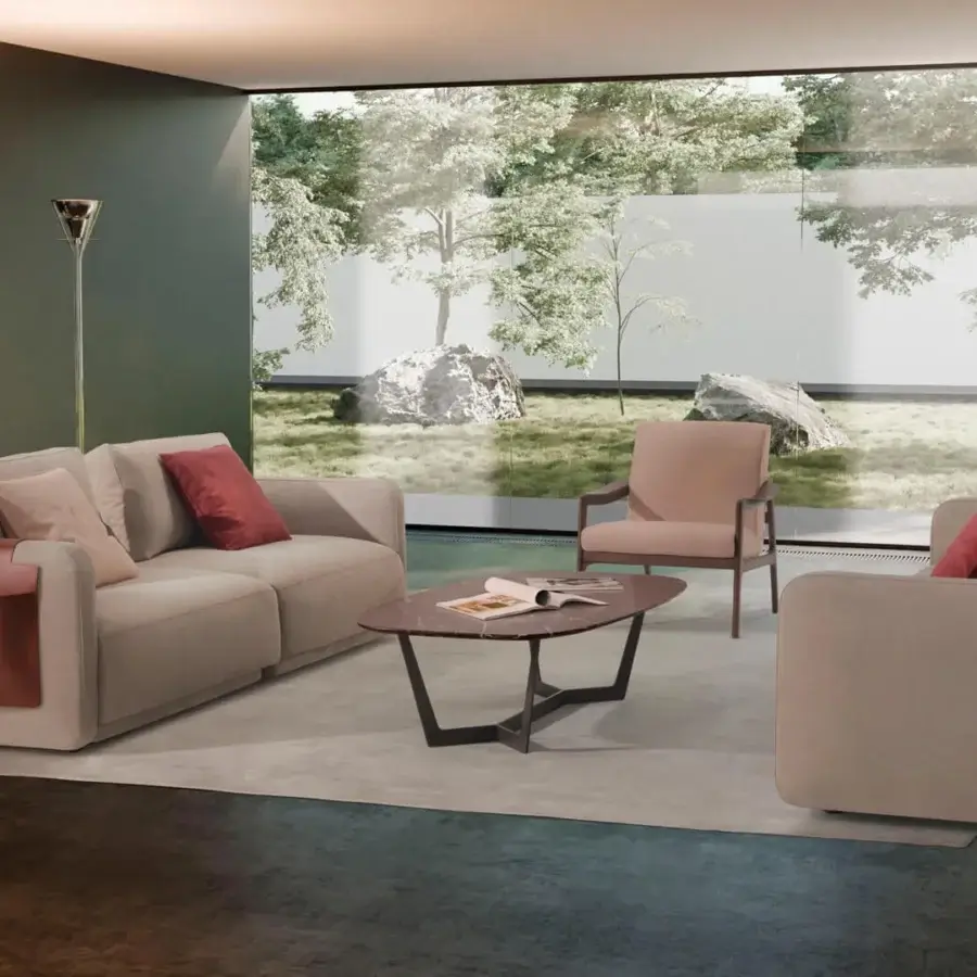 Exceptional CTS Salotti Kant sofa crafted in light beige textile with reddish-brown accent panels and fully removable fabric