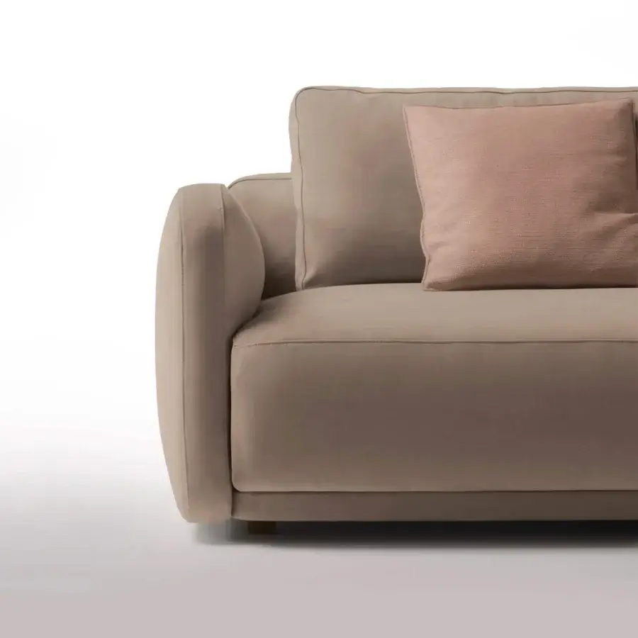 Refined CTS Salotti Kant sofa upholstered in soft matte beige velvet with a fully removable fabric cover and solid fir wood frame