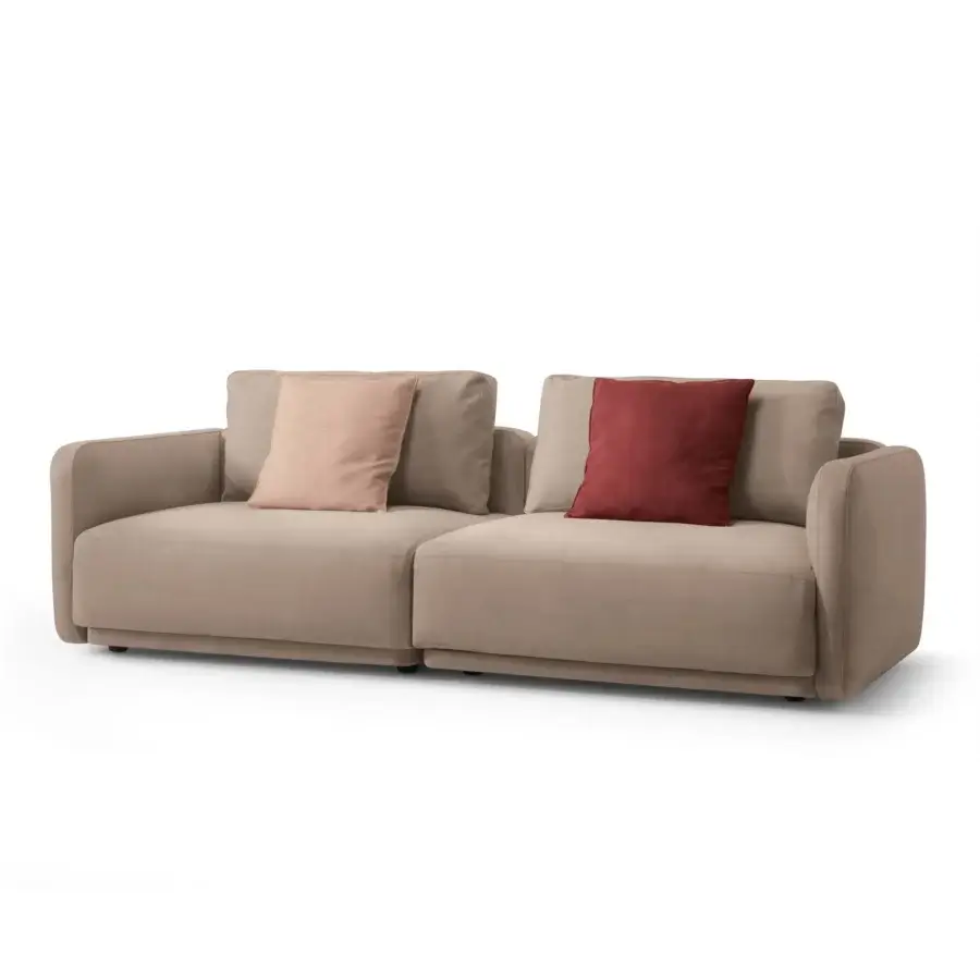 Superior CTS Salotti Kant sofa built with a solid fir wood frame and upholstered in smooth matte beige textile fabric