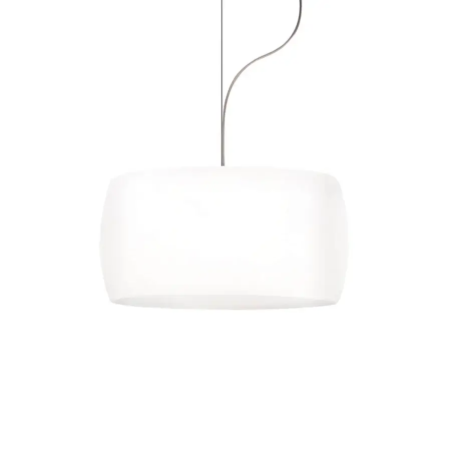 Exceptional Nemo Sirius suspension lamp with circular white glass diffuser and nickel-finished metal core crafted in Italy