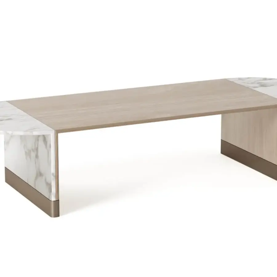 Elegant Shake Mayfair table crafted with solid ash wood and honed Breccia Capraia marble exhibiting warm beige and cool grey tones