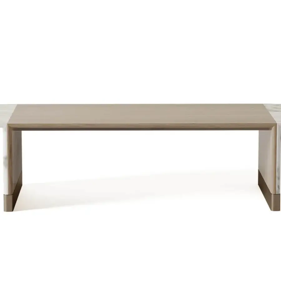 Distinguished Shake Mayfair table crafted with solid ash wood and honed Breccia Capraia marble in a sophisticated matte sheen