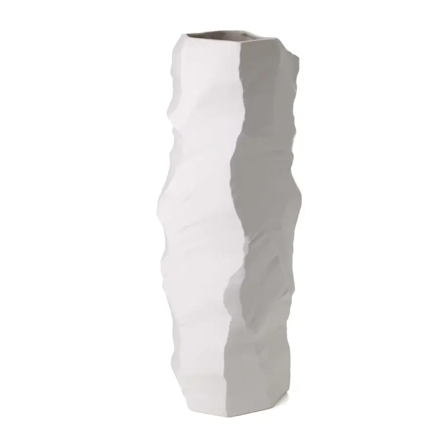 Distinguished FOS Ceramiche Artika vase set sculpted from precious porcelain with a matte finish and glacier-like facets