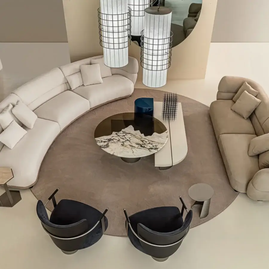 Superior Shake Capri coffee table with honed marble and tempered glass in a sleek light-colored wood accent