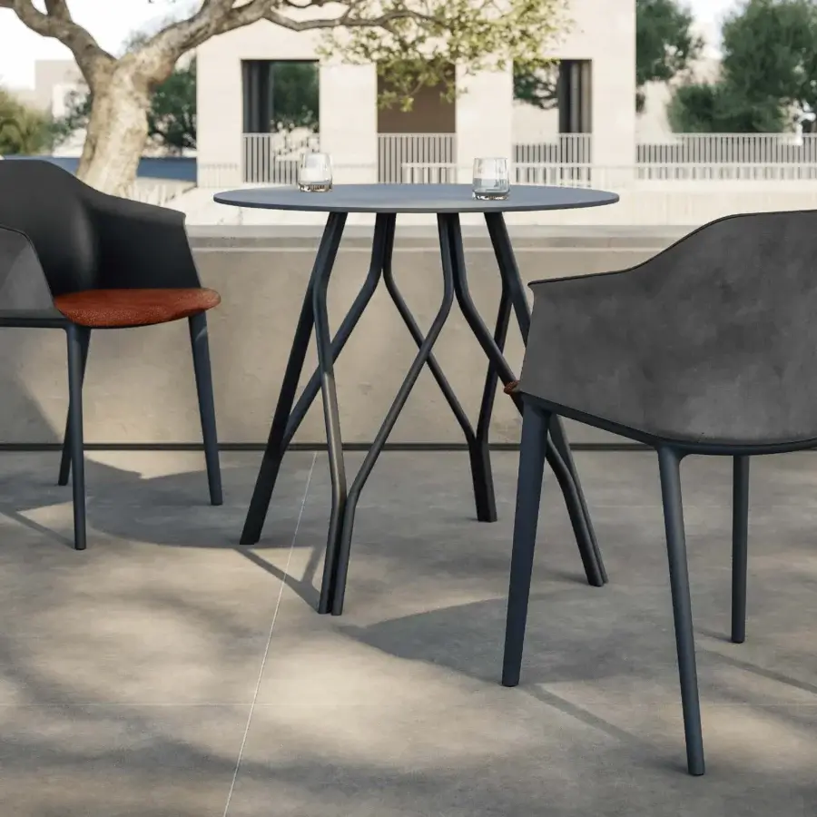Exceptional MY YOUR Sofia Padded Armchair set crafted with dark gray polypropylene shell and reddish-brown velvet upholstery