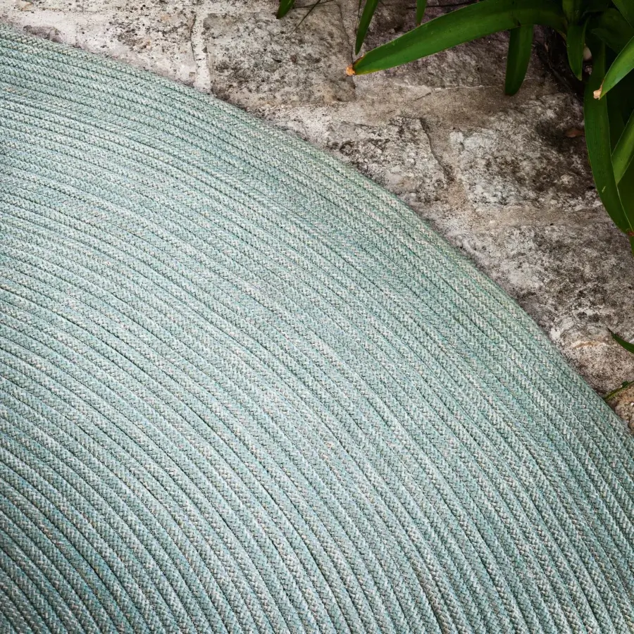 Distinguished MY YOUR Aladdin rug hand-sewn with durable rope in a muted dusty blue-green tone and contemporary ribbed texture
