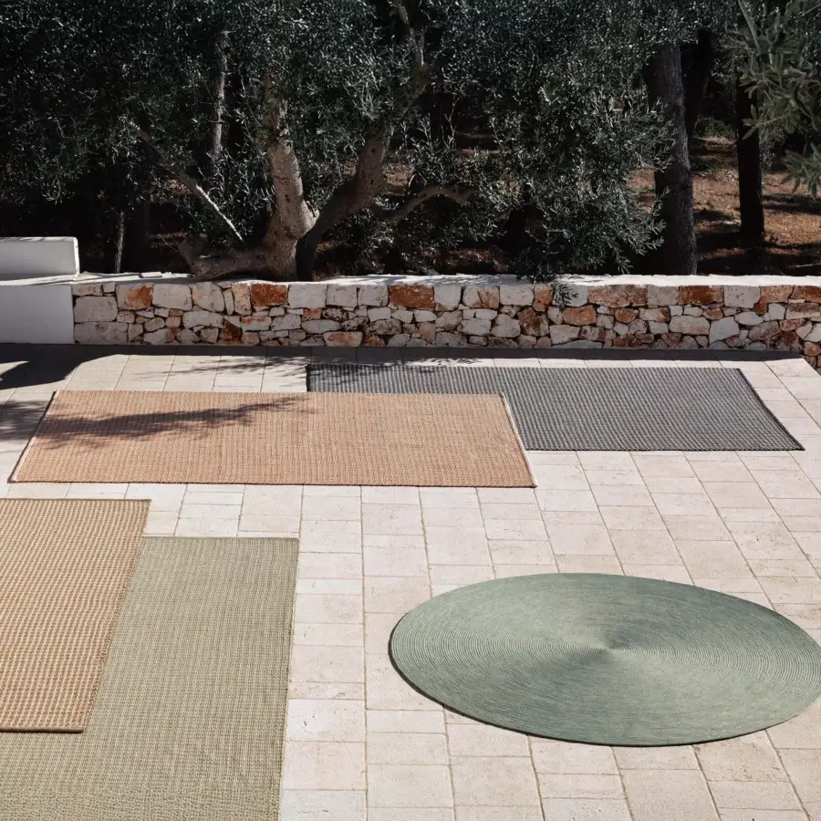 Exceptional MY YOUR Aladdin rug crafted from durable rope with a contemporary geometric design in warm terracotta tones and textured matte finish