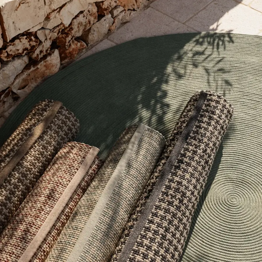 Distinguished MY YOUR Aladdin rug hand-sewn rope with a subtle circular pattern and textured matte finish